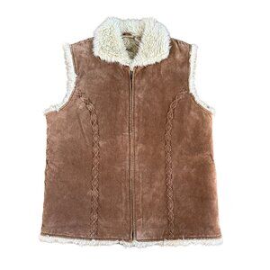 Vintage Genuine Leather Sherpa-Lined Zipper Vest by Ruff Hewn (Women’s Medium)